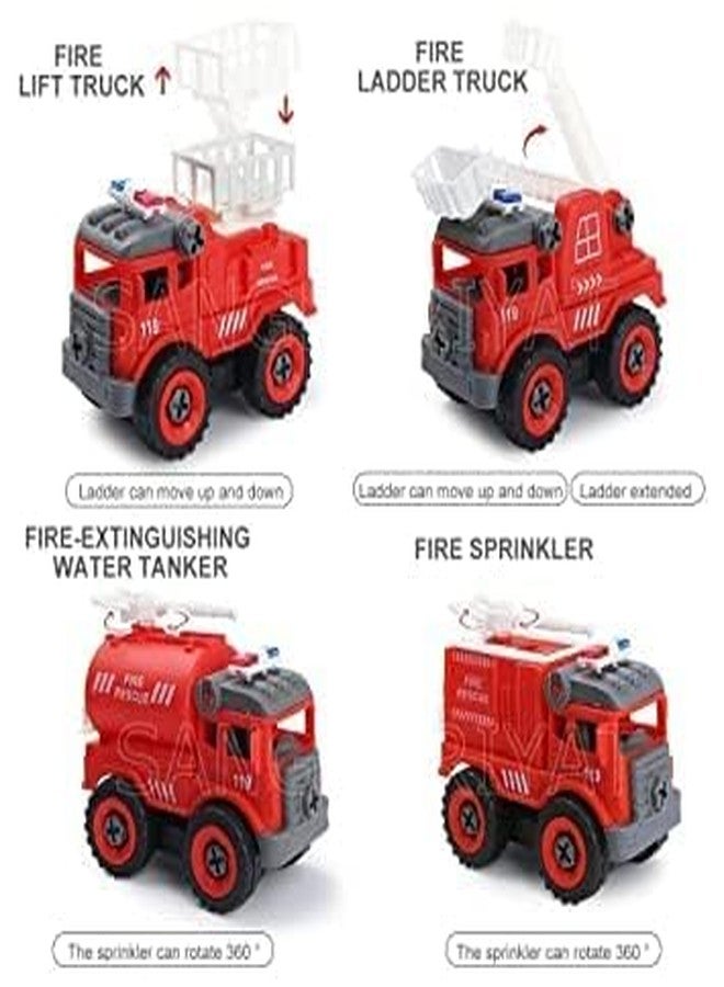 RAHU Fire Rescue Vehicle Set Toy 4 Pack Truck Set with 1 Screwdriver Tools, Truck Set - Image 2